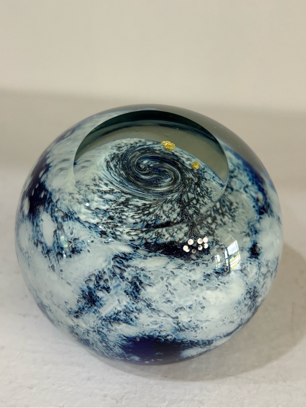 Vintage signed and dated 24k Michael j Reid glass paperweight